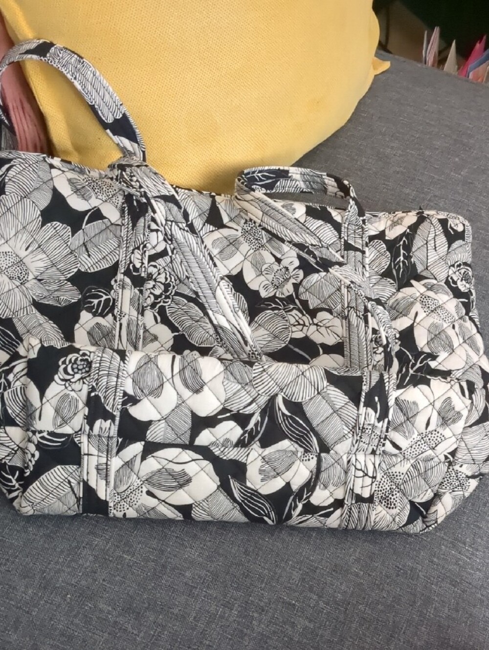 Vera Bradley Black & White Floral Quilted Tote Bag - Picture 7 of 7